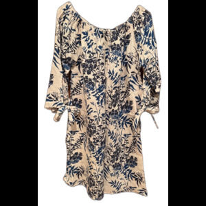 Valentina Naldi NWT Linen Off the Shoulder White and Blue Floral Dress Sz Large